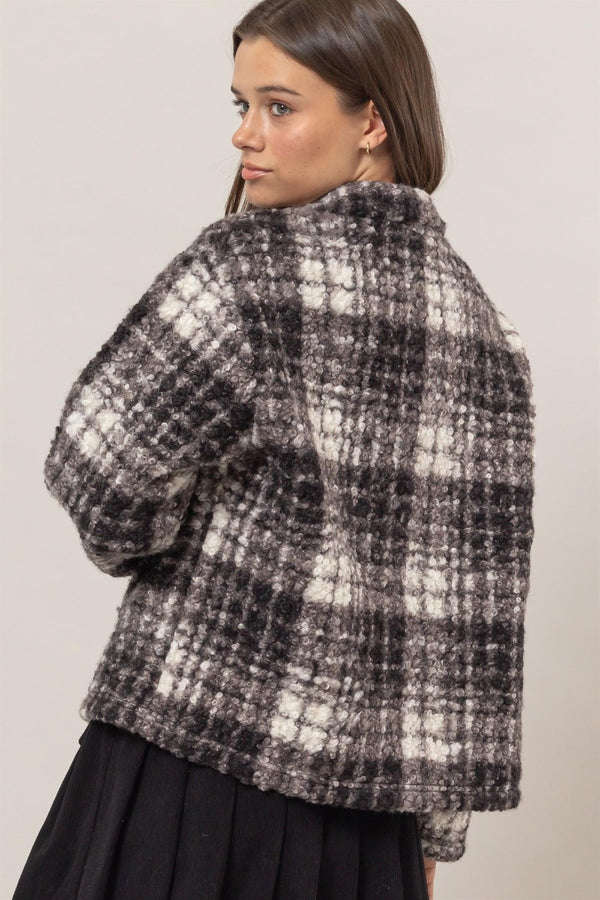 HYFVE Plaid Collared Neck Boucle Jacket with Pockets - 1985 the VAULT Boutique