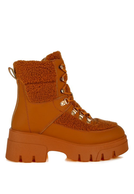 Wellerman Faux Fur Detail Chunky Hiker Boots - 1985 the VAULT Boutique