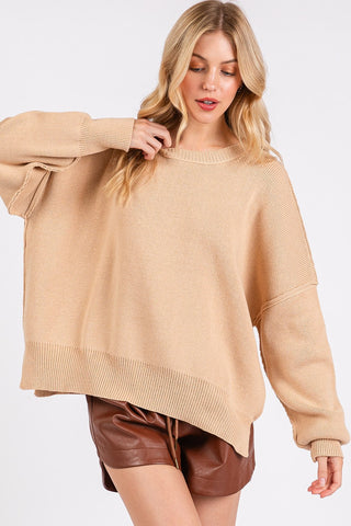 Mittoshop Side Slit Round Neck Drop Shoulder Sweater - 1985 the VAULT Boutique