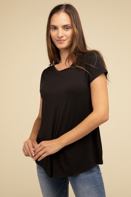 Basic Flowy Round Hem Rayon Short Sleeve Top - 1985 the VAULT Boutique