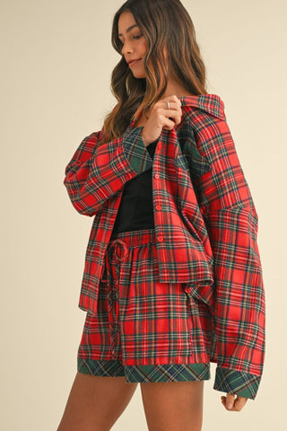 Annie Wear Contrast Plaid Long Sleeve Top and Shorts Set - 1985 the VAULT Boutique