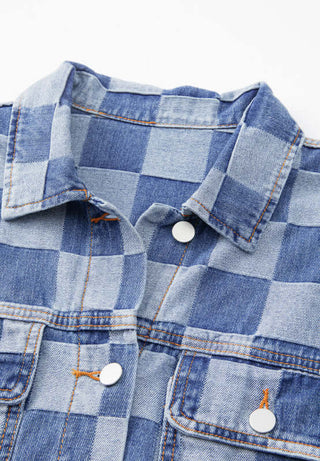 Checkered Button Up Denim Jacket - 1985 the VAULT Boutique