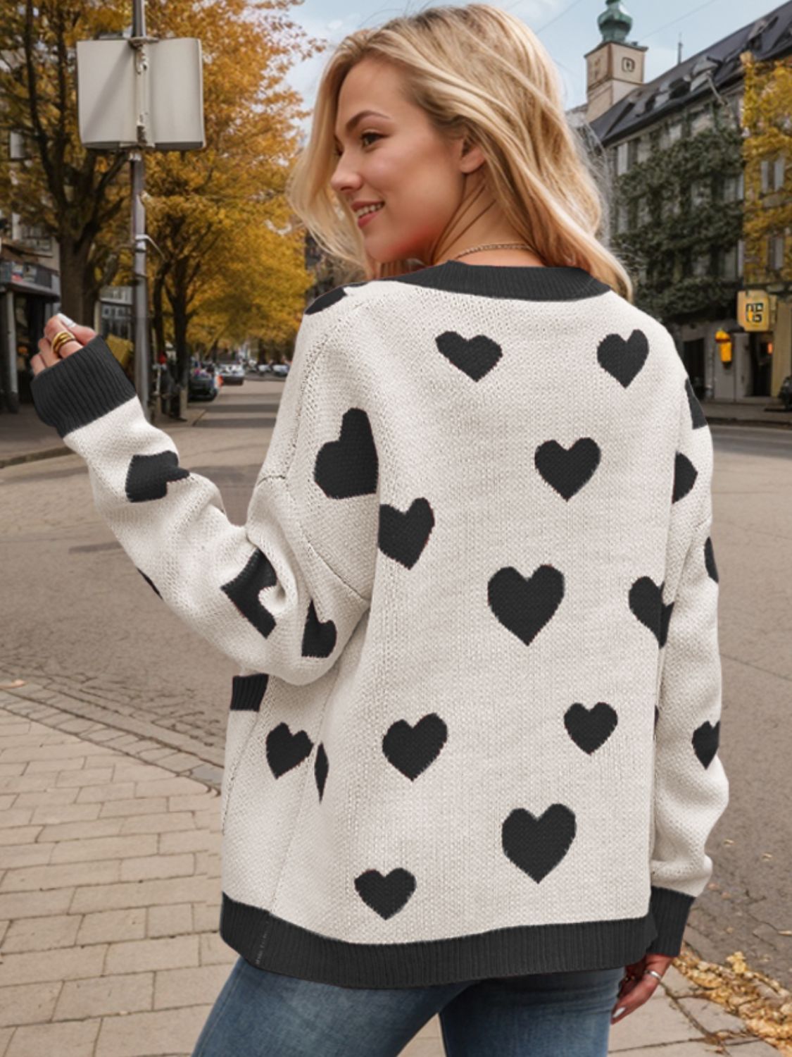 Heart Button Up Dropped Shoulder Long Sleeve Cardigan - 1985 the VAULT Boutique