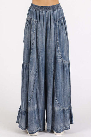 Mittoshop Washed Chambray Tier Detail Wide Leg Pants - 1985 the VAULT Boutique