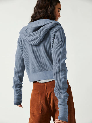 Waffle-Knit Dropped Shoulder Hooded Jacket - 1985 the VAULT Boutique