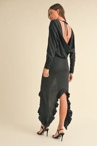 Mable Backless Asymmetric Ruffle Hem Dress - 1985 the VAULT Boutique