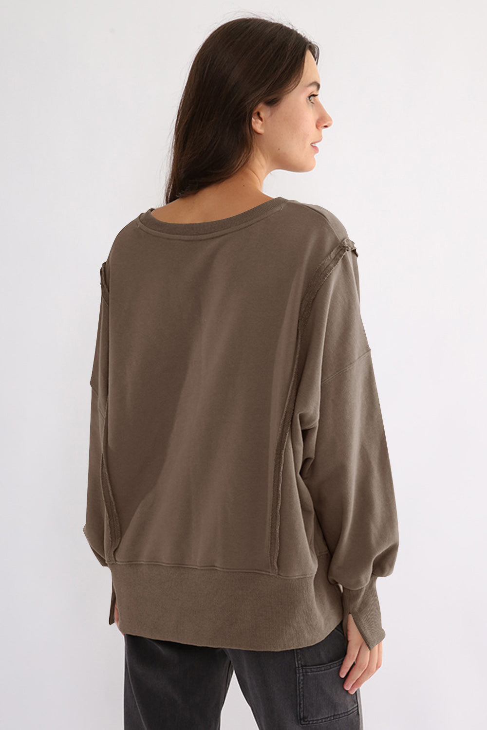 Exposed Seam High-Low Long Sleeve Sweatshirt - 1985 the VAULT Boutique