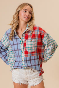 BiBi Color Block Plaid Button Down Shirt - 1985 the VAULT Boutique