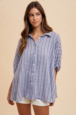 Annie Wear Striped Button Up Half Sleeve Shirt - 1985 the VAULT Boutique