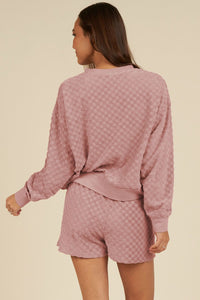 Round Neck Long Sleeve Checkered Top and Shorts Set - 1985 the VAULT Boutique