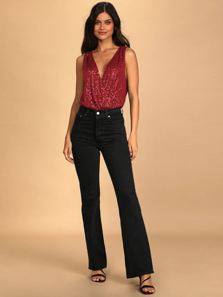 Sequin Surplice Sleeveless Bodysuit - 1985 the VAULT Boutique