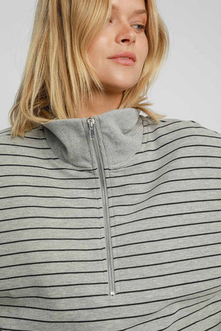 Umgee Striped Half Zip Short Sleeve Sweatshirt - 1985 the VAULT Boutique