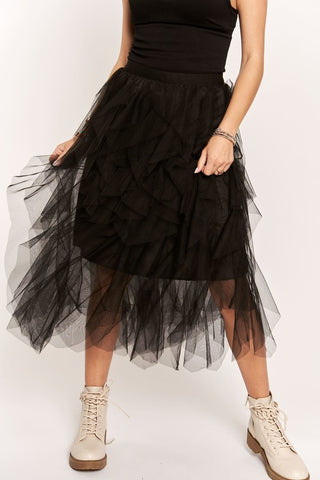 ADORA Ruffled Elastic Waist Midi Skirt - 1985 the VAULT Boutique