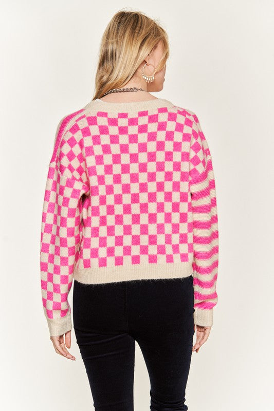 Contrast pattern sweater cardigan - 1985 the VAULT Boutique