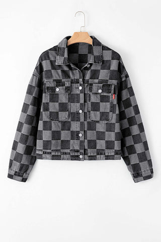 Checkered Button Up Denim Jacket - 1985 the VAULT Boutique