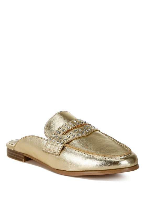 Adam Lane Stud Detail Metallic Pleather Mules - 1985 the VAULT Boutique