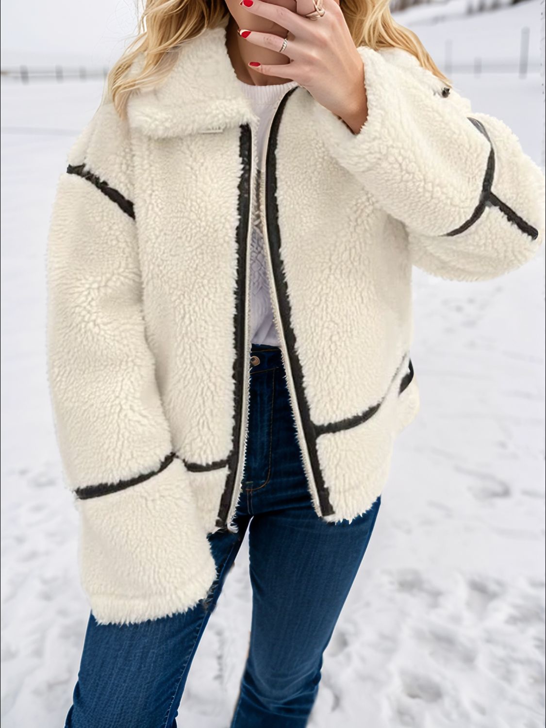 Zip Up Long Sleeve Sherpa Jacket - 1985 the VAULT Boutique