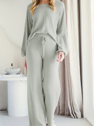 Long Sleeve Lounge Top and Drawstring Pants Set - 1985 the VAULT Boutique