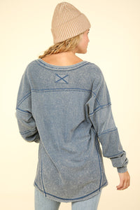 VERY J Washed V-Neck Exposed Seam Knit Top - 1985 the VAULT Boutique