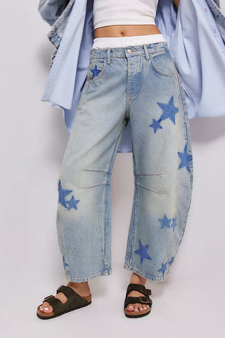 Contrast Star Wide Leg Jeans - 1985 the VAULT Boutique