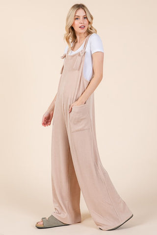 BOMBOM Knot Straps Wide Leg Ribbed Overalls with Pockets - 1985 the VAULT Boutique