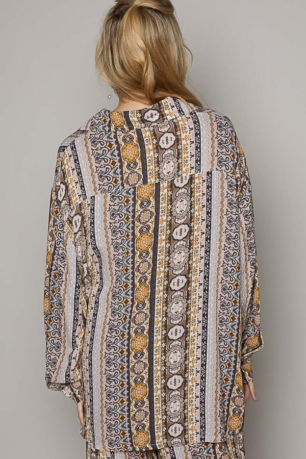 POL Long Sleeve Button Down Printed Shirt - 1985 the VAULT Boutique