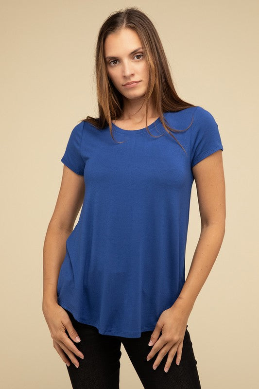 Basic Flowy Round Hem Rayon Short Sleeve Top - 1985 the VAULT Boutique