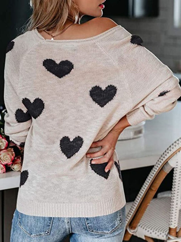 Heart Scoop Neck Long Sleeve Sweater - 1985 the VAULT Boutique