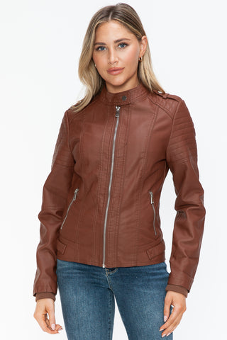 Snobbish PU Leather Biker Jacket with Side Zip Pockets - 1985 the VAULT Boutique