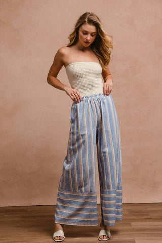 BiBi Striped Wide Leg Pants with Pockets - 1985 the VAULT Boutique