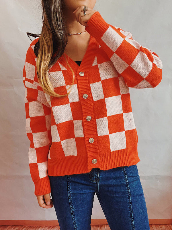 Checkered Open Front Button Up Cardigan - 1985 the VAULT Boutique