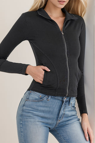 Basic Bae Pocketed Turtleneck Zip Up Denim Top - 1985 the VAULT Boutique