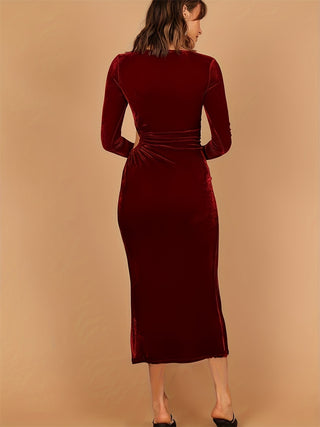 Cutout Side Slit Boat Neck Long Sleeve Dress - 1985 the VAULT Boutique