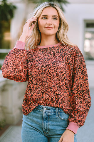 Leopard Round Neck Long Sleeve Sweatshirt - 1985 the VAULT Boutique