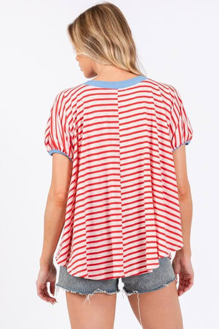 Ces Femme Striped Round Neck Short Sleeve T-Shirt - 1985 the VAULT Boutique