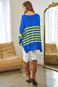 Multi Striped Elbow Patch Loose Fit Sweater Top - 1985 the VAULT Boutique