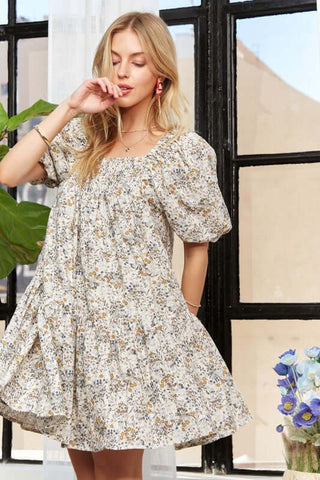 ADORA Floral Square Neck Puff Sleeve Dress - 1985 the VAULT Boutique