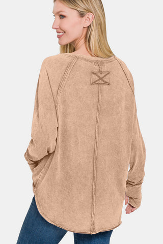 Zenana Round Neck Thumbhole Long Sleeve T-Shirt - 1985 the VAULT Boutique