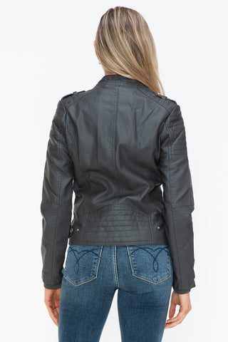 Snobbish PU Leather Biker Jacket with Side Zip Pockets - 1985 the VAULT Boutique