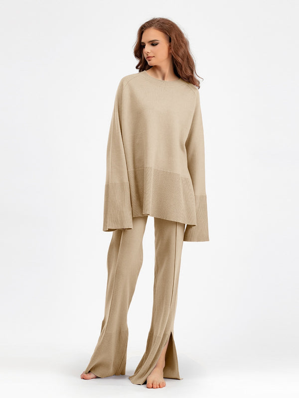 Basic Bae Slit Round Neck Long Sleeve Top and Drawstring Pants Sweater Set - 1985 the VAULT Boutique