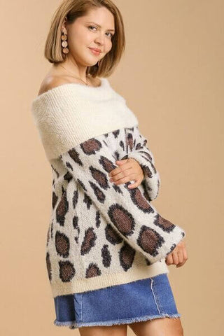 Umgee Full Size Leopard Off-Shoulder Long Sleeve Sweater Plus Size - 1985 the VAULT Boutique