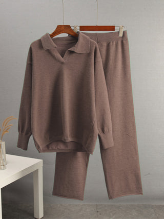 Johnny Collar Long Sleeve Top and Pants Sweater Set - 1985 the VAULT Boutique