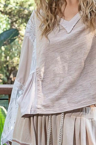 POL Lace Detail V-Neck Flare Sleeve Blouse - 1985 the VAULT Boutique