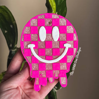 Checkered Light Pink Smile Face Hanging Car Freshie - Pre Order (Ship Date Jan 31st) - 1985 the VAULT Boutique