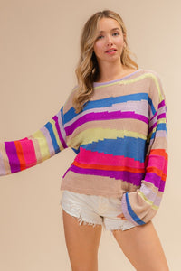 BiBi Multi Color Geometric Stripe Sweater - 1985 the VAULT Boutique