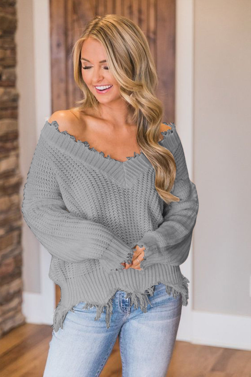 Frayed Hem Dropped Shoulder Sweater - 1985 the VAULT Boutique