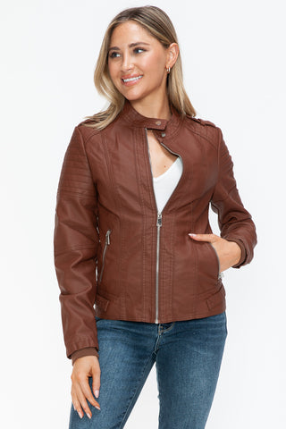 Snobbish PU Leather Biker Jacket with Side Zip Pockets - 1985 the VAULT Boutique