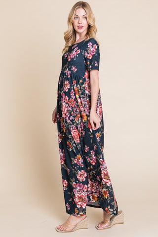 BOMBOM Floral Short Sleeve Maxi Dress - 1985 the VAULT Boutique