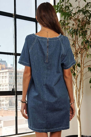 ADORA Raw Hem Mini Denim Dress with Pockets - 1985 the VAULT Boutique