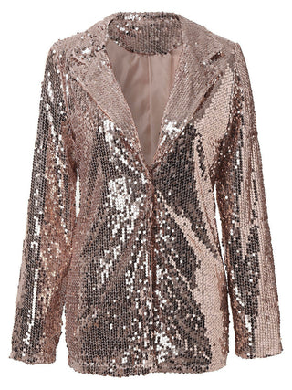 Sequin Lapel Collar Long Sleeve Blazer - 1985 the VAULT Boutique